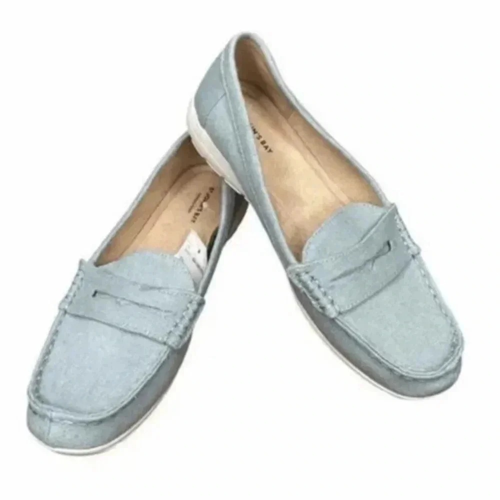 St. John's Bay Women's Slip On Preppy Blue Denim Loafers Cushion Size 8.5 NWT